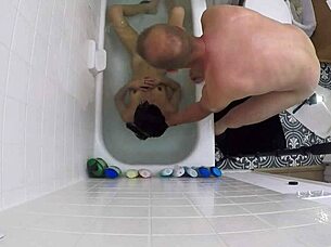 Skinny asian slut candy cruise gags on penis in bathtub pov