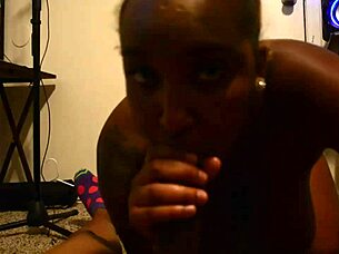 pretty ebony bbw with big natural tits sucking big black cock while boyfriend is at work, shaking her ass