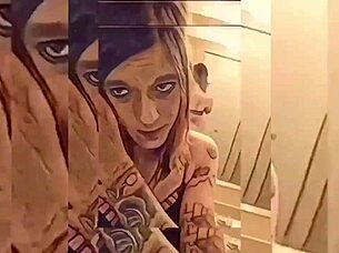 hot shemale teasing in bathroom with ripped clothes