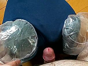 I am rubbing my bloomers against the electric massager for masturbation.