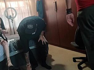 my stepdad and his friend fucked me at once, cum on my ass