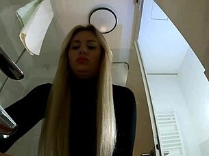 Hot Blonde Babe Strips In Bathroom