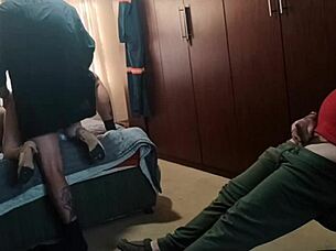 my stepdad and his friend fucked me at once, cum on my ass