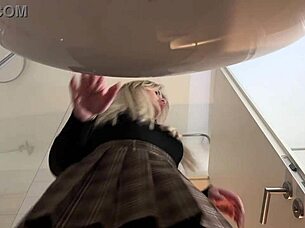 Hot Blonde Babe Strips In Bathroom