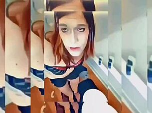 hot shemale teasing in bathroom with ripped clothes