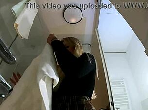 Hot Blonde Babe Strips In Bathroom