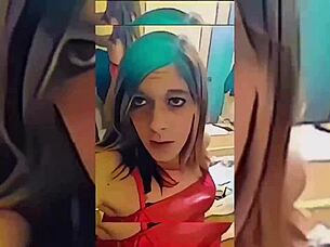 hot shemale teasing in bathroom with ripped clothes