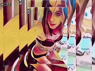 hot shemale teasing in bathroom with ripped clothes