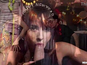 Cummy college girls get spanked and face fucked on New Year's!