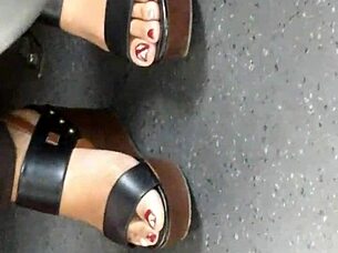 Mature Feet In Candid Wedges And Sandals