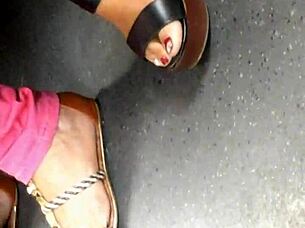 Mature Feet In Candid Wedges And Sandals