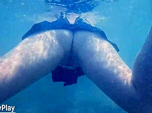 Underwater creampie during swimming after filling her pussy with cum.