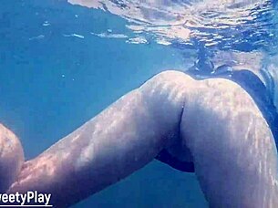 Underwater creampie during swimming after filling her pussy with cum.