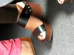 Mature Feet In Candid Wedges And Sandals