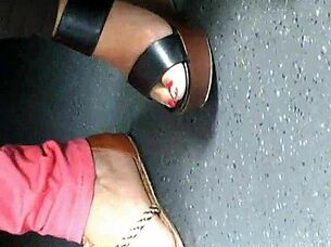 Mature Feet In Candid Wedges And Sandals