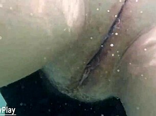 Underwater creampie during swimming after filling her pussy with cum.
