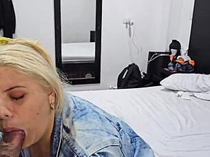 Beautiful golden-haired blonde makes my cock grow with her mouth