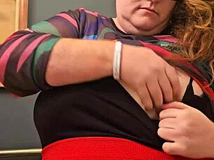 horny bbw secretary flashing tits and panties at work