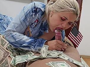 This blonde pornstar with yellow hair sucks like a pro.