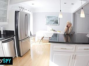 Logan fucks petite blonde nanny in missionary after cam show blowjob and wet pussy