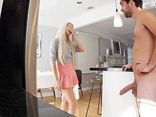 Logan fucks petite blonde nanny in missionary after cam show blowjob and wet pussy