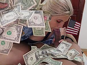 This blonde pornstar with yellow hair sucks like a pro.