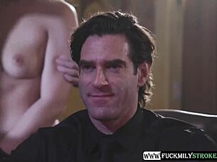 Stepfamily Devours Girlfriend's Pussy Together