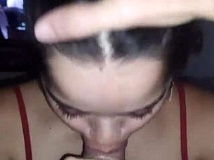 Debora Prado is doing deep oral sex on a monster cock at night.