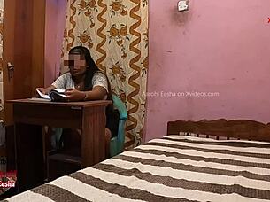 indian student and milf teacher in classroom table scene