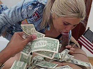 This blonde pornstar with yellow hair sucks like a pro.