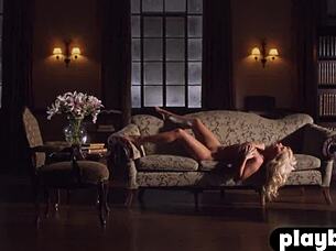 Busty Blonde In Sexy Lingerie And Cougar Enjoys Posing For The Playboy 😍