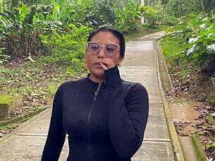 Latina fucks stranger in park, almost caught?