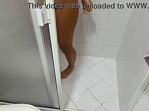 Stepsister catches me masturbating while spying on shower