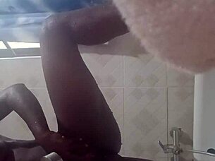 Crazybitch enjoys herself with dildos before taking big dicks in the shower