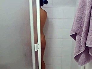 Stepsister catches me masturbating while spying on shower