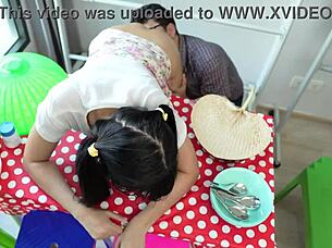 asian girl gets hardcore fuck in her store