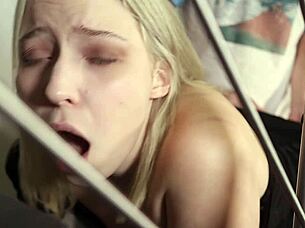 blonde college babe gets plowed hard in doggy