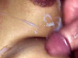 Ball Licking Leads to Cumshot on Big Tits