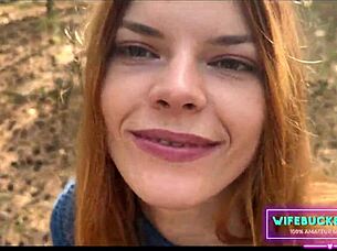 milf wife gives blowjob in forest outdoor 😍