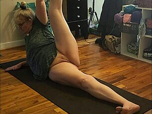 check out this hot milf stretching her big ass in morning yoga