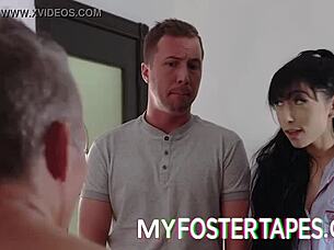 Becky Bandini welcomes Judy Jolie, but Judy sneaks with step brother for blowjob and riding