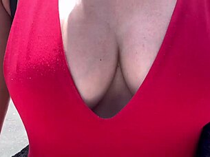 I see big boobs walking outdoors