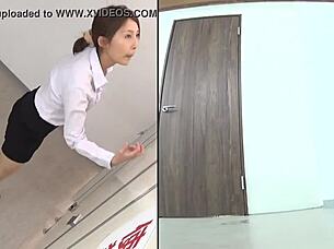 a cute asian babe wets her panties in the bathroom.