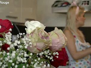Beautiful housewife prepares in the kitchen
