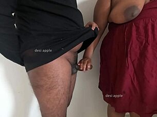 In this homemade video, she gives a handjob until cum flashes out