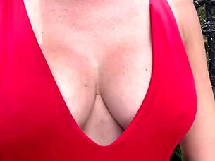 I see big boobs walking outdoors