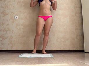 golden shower in panties, lots of urine from cute amateur's juicy ass and pink pussy