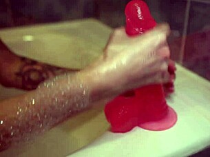 cute girl hot jerking off tight pussy with big dildo - female solo