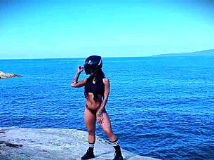 biker girl having wild sex on the beach