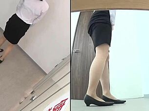 a cute asian babe wets her panties in the bathroom.